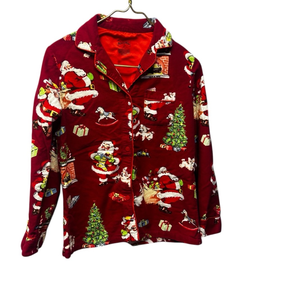 Nick & Nora Vintage Christmas Print Flannel Top XS